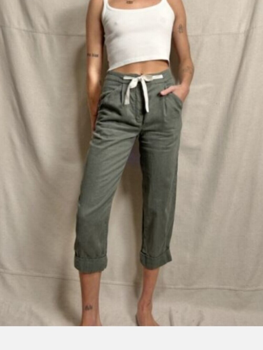ARITZIA | Wilfred Linen Allant crop pants with a ribbon green Sz 4